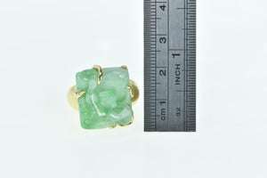 18K Elaborate Carved Jade Lemur Monkey Statement Ring Yellow Gold