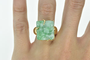 18K Elaborate Carved Jade Lemur Monkey Statement Ring Yellow Gold