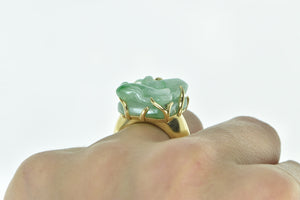 18K Elaborate Carved Jade Lemur Monkey Statement Ring Yellow Gold