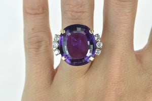 14K 22 Ctw Oval Amethyst Diamond Cocktail Ring Yellow Gold