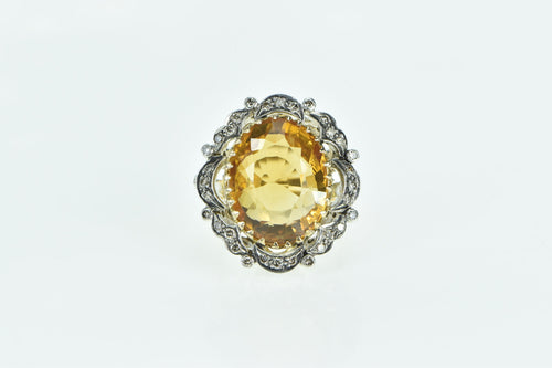 18K 1940's 18.34 Ctw Citrine Diamond Cocktail Ring White Gold