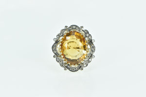 18K 1940's 18.34 Ctw Citrine Diamond Cocktail Ring White Gold