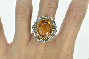 18K 1940's 18.34 Ctw Citrine Diamond Cocktail Ring White Gold