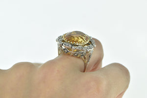 18K 1940's 18.34 Ctw Citrine Diamond Cocktail Ring White Gold