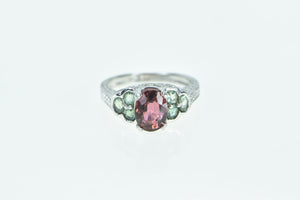 14K Almandine Garnet Fluorite Diamond Statement Ring White Gold