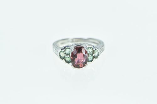 14K Almandine Garnet Fluorite Diamond Statement Ring White Gold