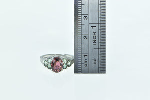 14K Almandine Garnet Fluorite Diamond Statement Ring White Gold