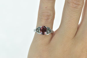 14K Almandine Garnet Fluorite Diamond Statement Ring White Gold