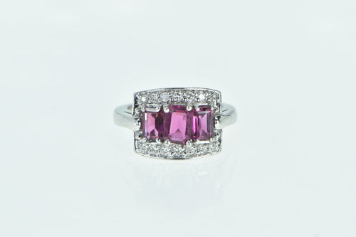 14K Emerald Cut Purple Tourmaline Diamond Halo Ring White Gold