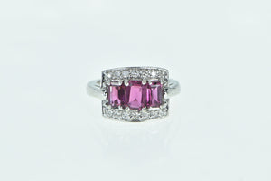 14K Emerald Cut Purple Tourmaline Diamond Halo Ring White Gold