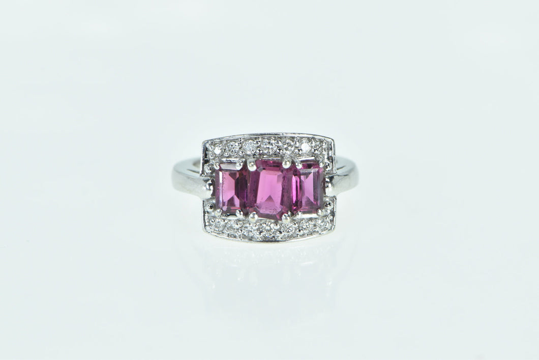 14K Emerald Cut Purple Tourmaline Diamond Halo Ring White Gold