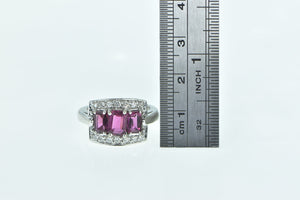 14K Emerald Cut Purple Tourmaline Diamond Halo Ring White Gold