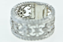 Load image into Gallery viewer, 14K Ornate Diamond Scroll Filigree Statement Band Ring White Gold