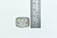 Load image into Gallery viewer, 14K Ornate Diamond Scroll Filigree Statement Band Ring White Gold