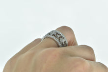 Load image into Gallery viewer, 14K Ornate Diamond Scroll Filigree Statement Band Ring White Gold