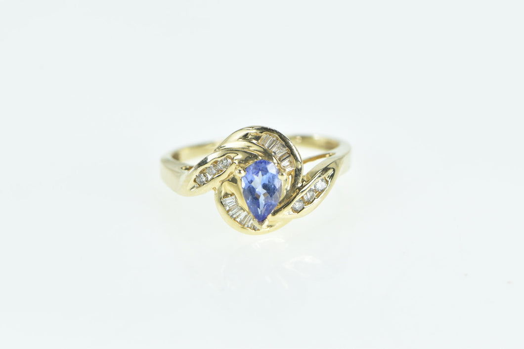 14K Pear Tanzanite Diamond Swirl Engagement Ring Yellow Gold