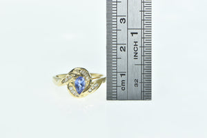 14K Pear Tanzanite Diamond Swirl Engagement Ring Yellow Gold