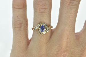 14K Pear Tanzanite Diamond Swirl Engagement Ring Yellow Gold