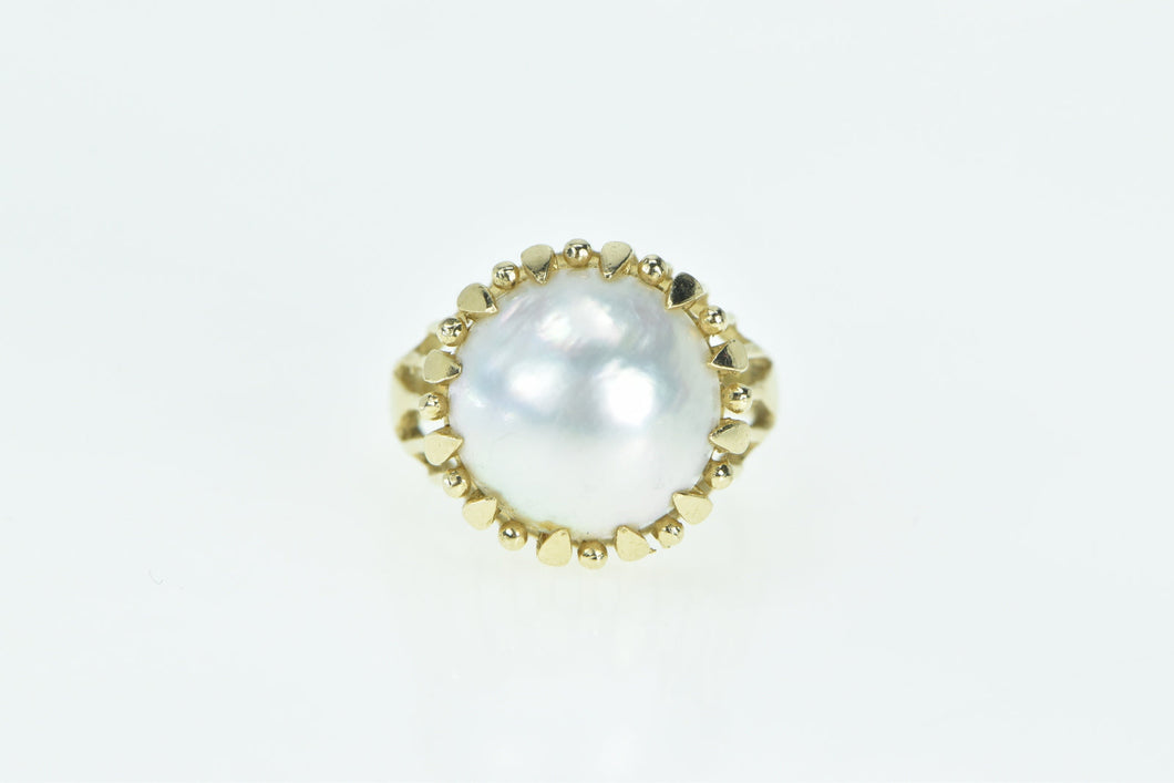 14K 13.25mm Pearl Vintage Raised Statement Cocktail Ring Yellow Gold