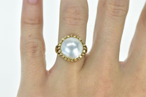 14K 13.25mm Pearl Vintage Raised Statement Cocktail Ring Yellow Gold