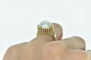 14K 13.25mm Pearl Vintage Raised Statement Cocktail Ring Yellow Gold