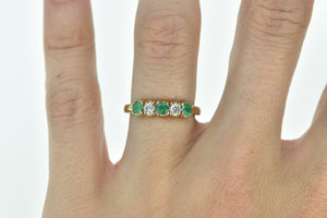 14K Natural Emerald Diamond Classic Wedding Band Ring Yellow Gold