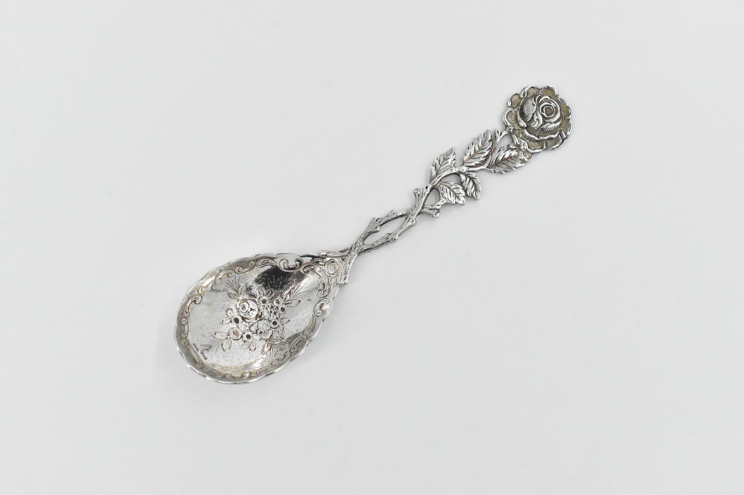 800 Silver Antique Floral Rose Berry Spoon