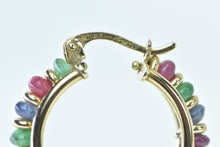 Load image into Gallery viewer, 14K 22mm Ruby Emerald Sapphire Vintage Hoop Earrings Yellow Gold