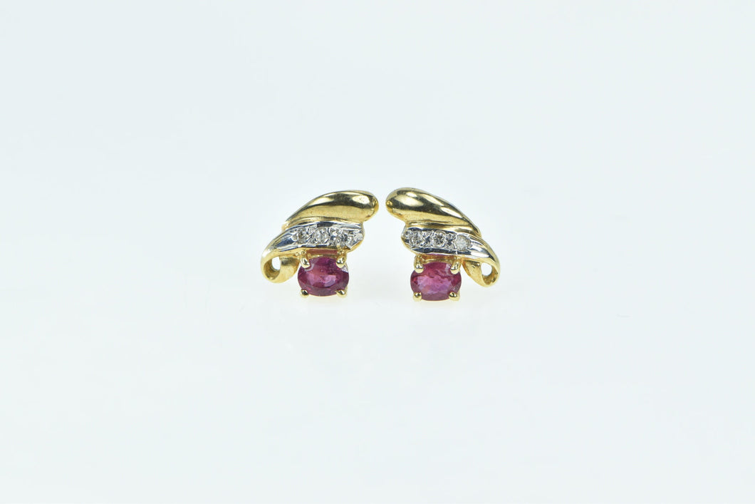 14K Vintage Natural Ruby Diamond Classic Stud Earrings Yellow Gold