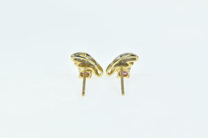 14K Vintage Natural Ruby Diamond Classic Stud Earrings Yellow Gold