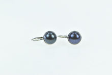 Load image into Gallery viewer, 14K 7.4mm Dark Grey Pearl Lever Back Dangle Earrings White Gold