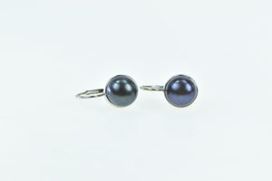 14K 7.4mm Dark Grey Pearl Lever Back Dangle Earrings White Gold