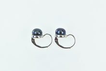 Load image into Gallery viewer, 14K 7.4mm Dark Grey Pearl Lever Back Dangle Earrings White Gold