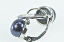 Load image into Gallery viewer, 14K 7.4mm Dark Grey Pearl Lever Back Dangle Earrings White Gold