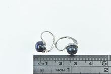 Load image into Gallery viewer, 14K 7.4mm Dark Grey Pearl Lever Back Dangle Earrings White Gold