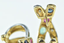 Load image into Gallery viewer, 14K 2 Tone Sapphire Emerald Diamond Ruby X Hoop Earrings Yellow Gold