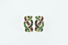 Load image into Gallery viewer, 14K Ruby Emerald Sapphire Braid Woven French Clip Earrings Yellow Gold