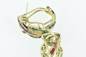 14K Ruby Emerald Sapphire Braid Woven French Clip Earrings Yellow Gold