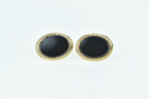 14K Oval Black Onyx Vintage Retro Statement Stud Earrings Yellow Gold