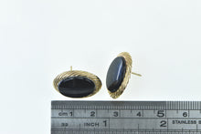 Load image into Gallery viewer, 14K Oval Black Onyx Vintage Retro Statement Stud Earrings Yellow Gold