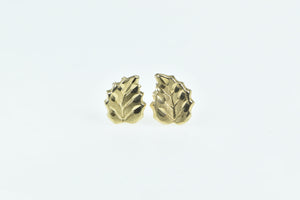 14K Leaf Classic Vintage Nature Motif Stud Earrings Yellow Gold