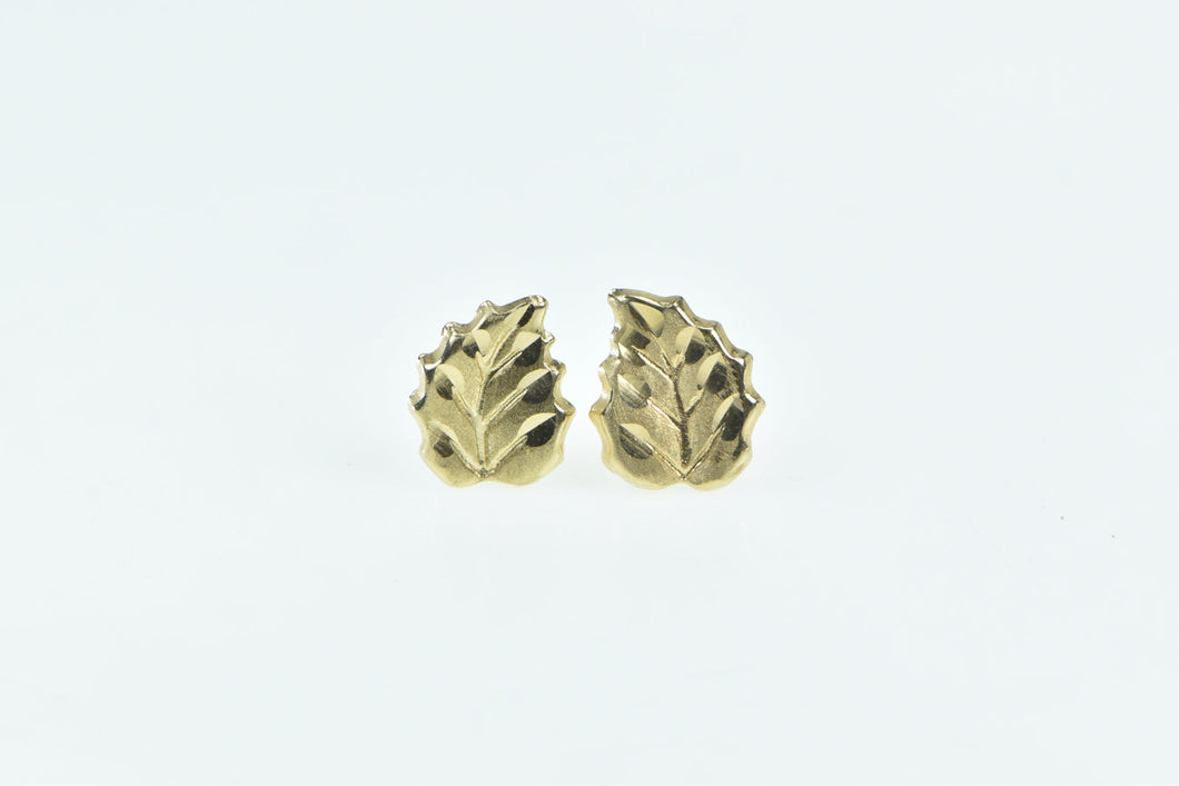 14K Leaf Classic Vintage Nature Motif Stud Earrings Yellow Gold