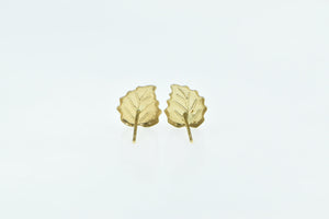 14K Leaf Classic Vintage Nature Motif Stud Earrings Yellow Gold