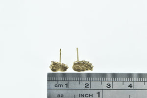 14K Leaf Classic Vintage Nature Motif Stud Earrings Yellow Gold