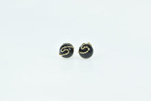 Load image into Gallery viewer, 14K Round Black Onyx Sphere Swirl Vintage Stud Earrings Yellow Gold