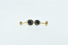 Load image into Gallery viewer, 14K Round Black Onyx Sphere Swirl Vintage Stud Earrings Yellow Gold