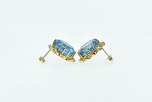 Load image into Gallery viewer, 14K Oval Blue Topaz Vintage Twist Trim Statement Stud Earrings Yellow Gold