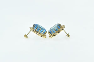 14K Oval Blue Topaz Vintage Twist Trim Statement Stud Earrings Yellow Gold