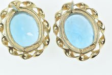 Load image into Gallery viewer, 14K Oval Blue Topaz Vintage Twist Trim Statement Stud Earrings Yellow Gold