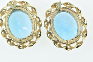 14K Oval Blue Topaz Vintage Twist Trim Statement Stud Earrings Yellow Gold